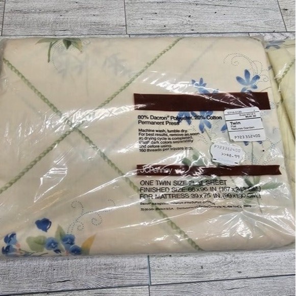 Vintage NOW JCPenney Twin Sheet Set Nature's Garden (Flat/Fitted) Ivory Floral - Picture 2 of 5